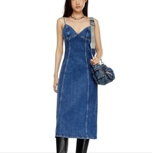 Diesel Denim Midi Blue Streetwear Festival Boho Dress Sz S